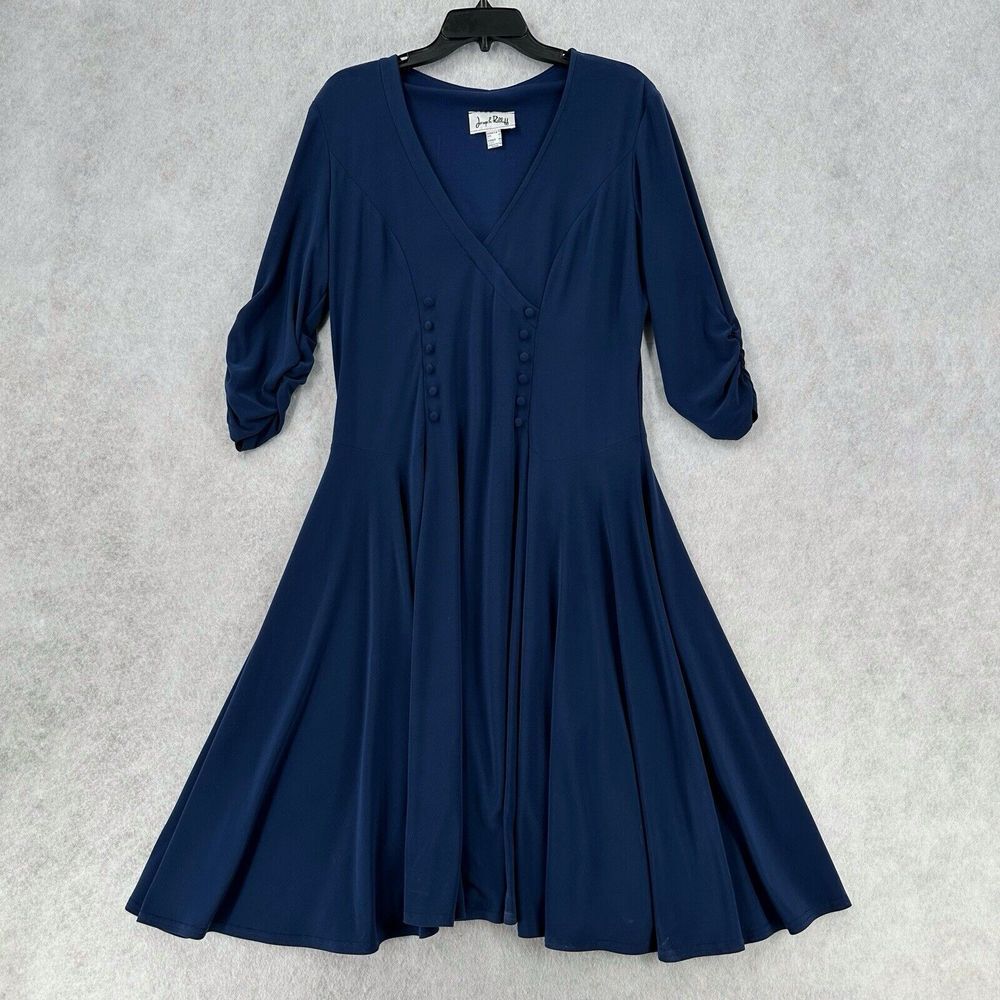 JOSEPH RIBKOFF Fit & Flare Midi Dress Womens Size 8 Navy Blue 3/4 Sleeve‎ Jersey